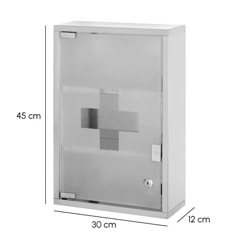 Botiquín de 3 estantes de acero inoxidable con cerradura de 30x12x45 cm