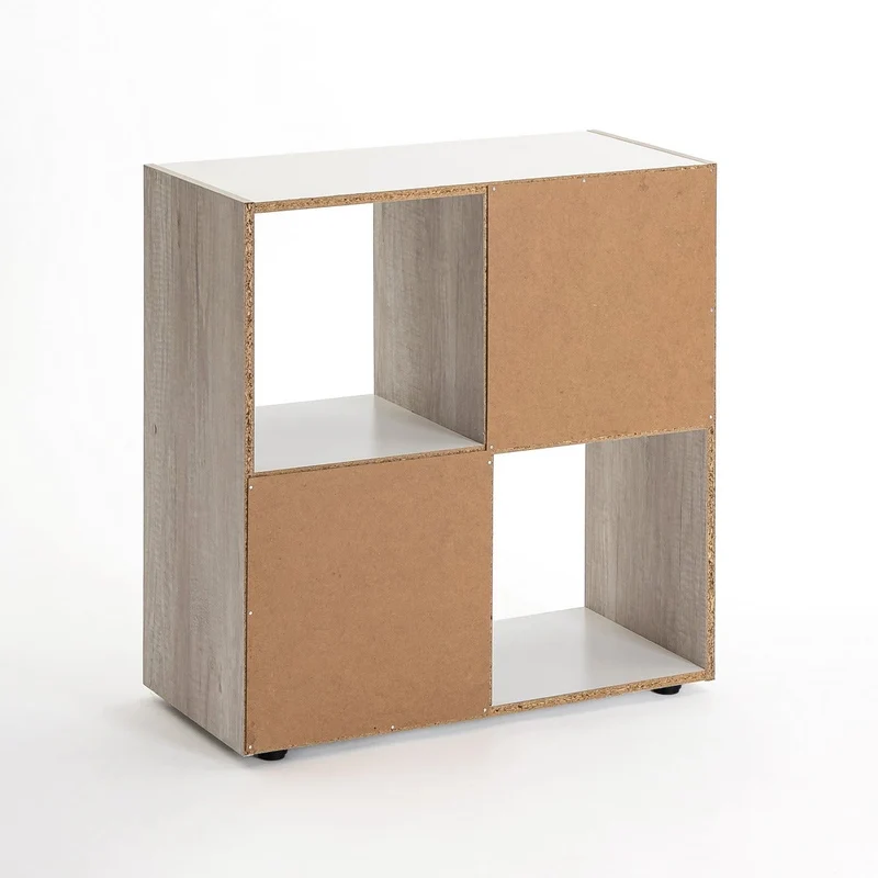 Estantería Cubo con 4 huecos de laminado blanco y roble claro de 62x60x30cm