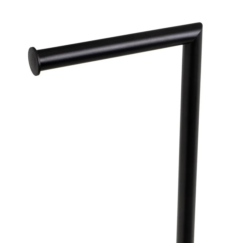 Portarrollos redondo de metal negro y base de bambú con escobilla 73cm