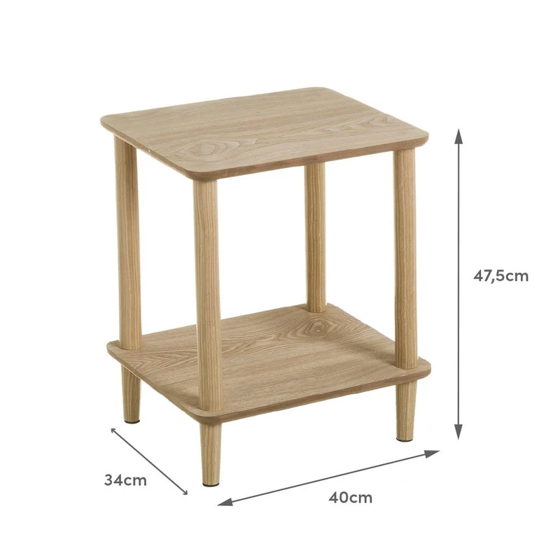Mesa auxiliar pequeña de madera de pino estilo nórdico color beige