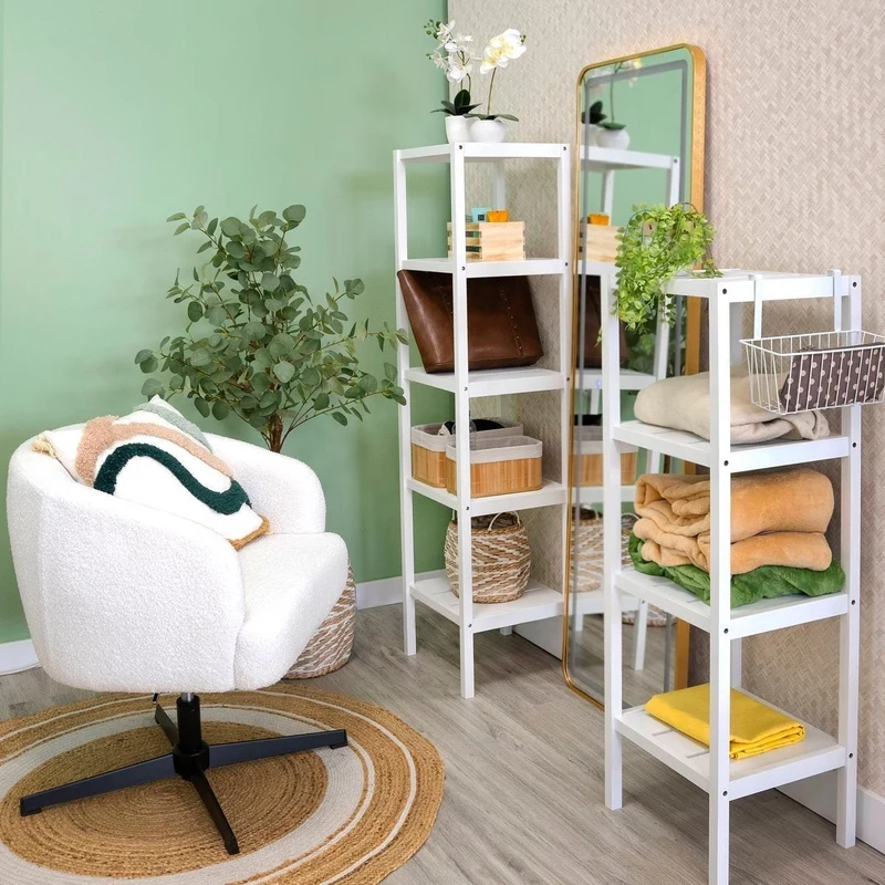 Estantería de pie de madera laminada blanca con 5 baldas de 37x33x140 cm