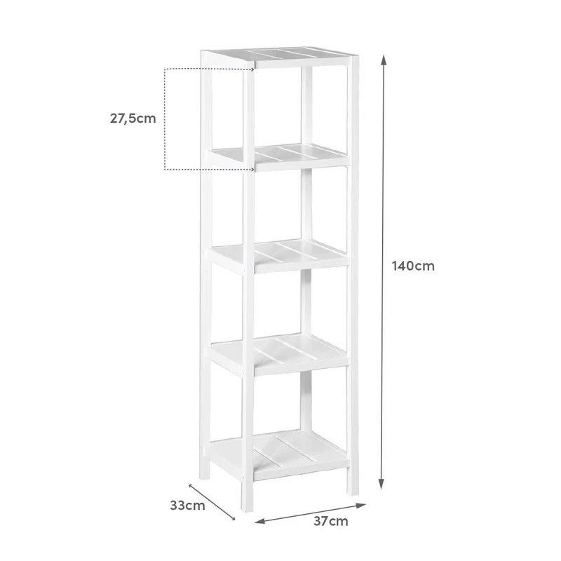 Estantería de pie de madera laminada blanca con 5 baldas de 37x33x140 cm
