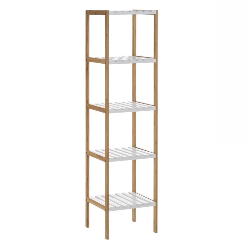 Estantería de pie de bambú natural con 5 baldas blancas de 33x34x140 cm