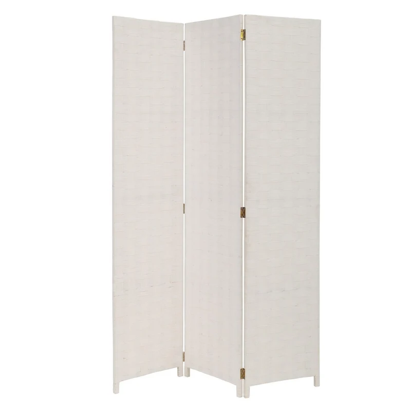 Biombo tríptico de papel trenzado color blanco, plegable y de 120x175 cm