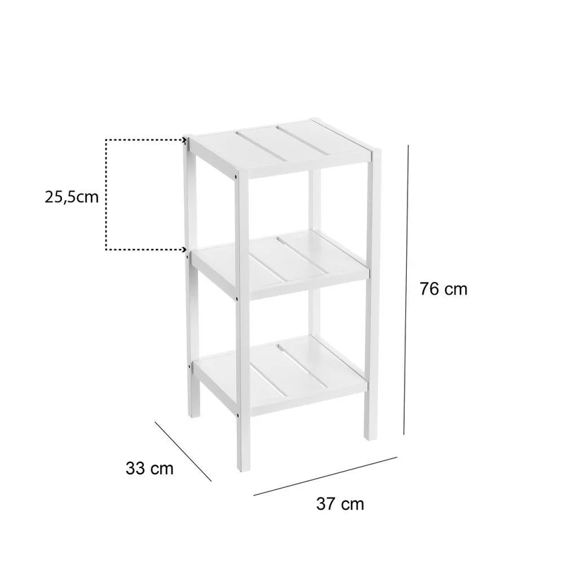 Estantería de pie de madera laminada blanca con 3 baldas de 37x33x78 cm