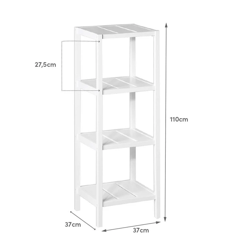 Estantería de pie de madera laminada blanca con 4 baldas de 37x33x110 cm