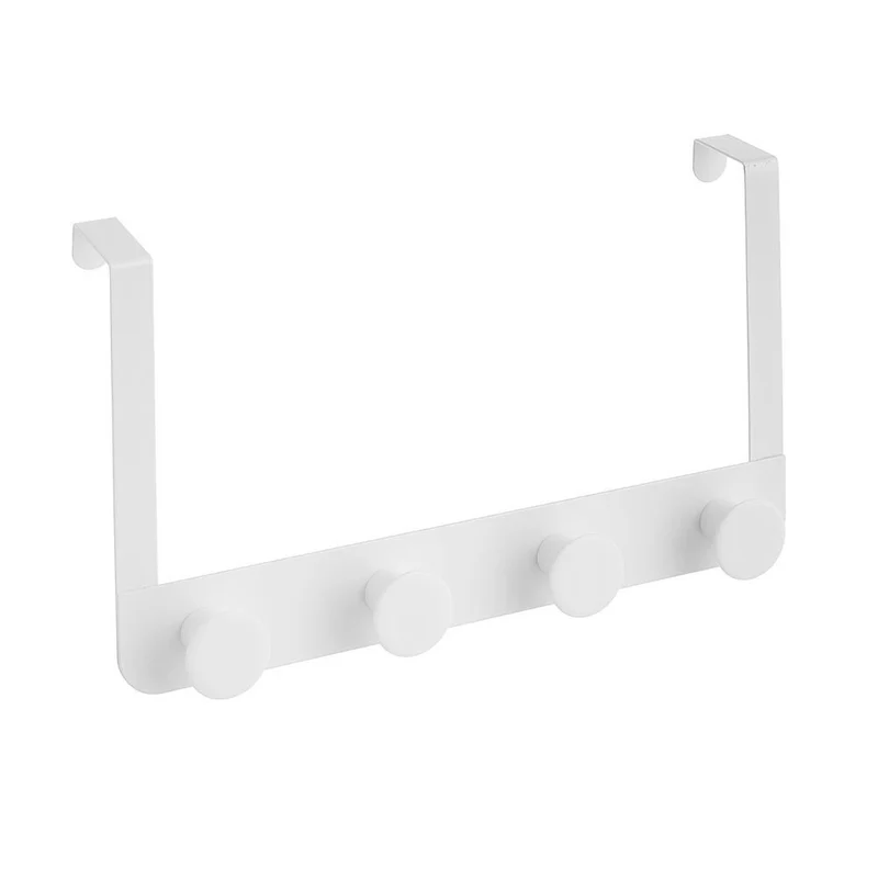 Percha de puerta con 4 colgadores blanca de metal y abs de 35x20 cm