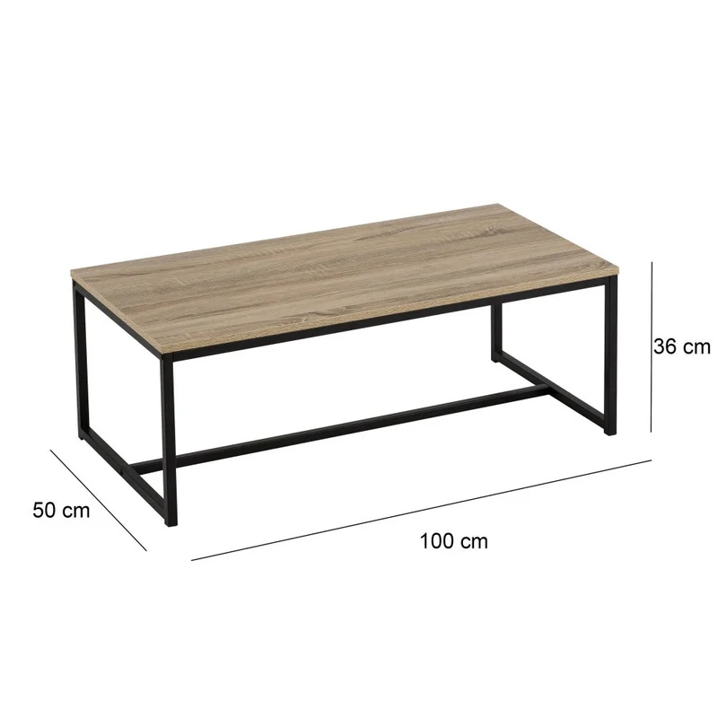 Mesa de centro Urban de metal negro y tablero color roble de 100x50x36 cm