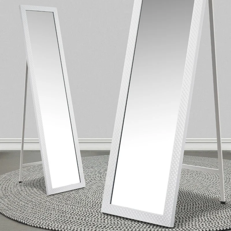 Espejo de pie de cuerpo entero con marco de plástico blanco de 37x157 cm