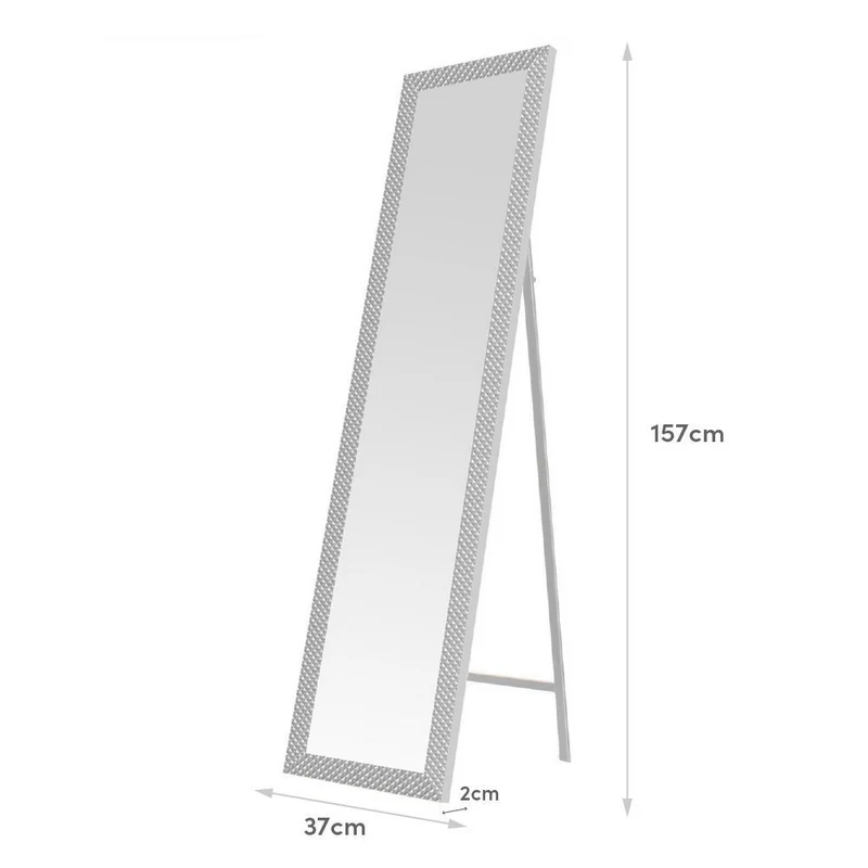 Espejo de pie de cuerpo entero con marco de plástico blanco de 37x157 cm