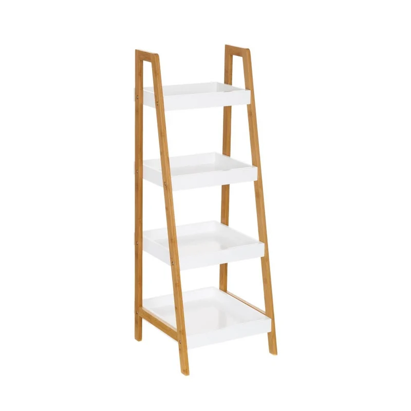 Estantería piramidal de bambú natural y madera blanca de 30x29x72 cm