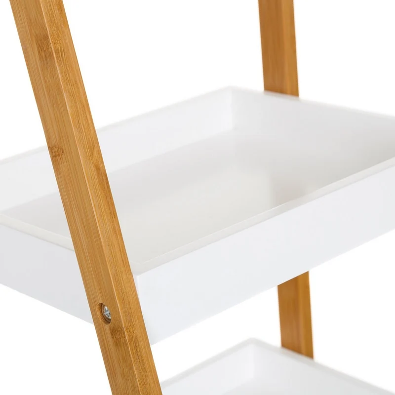 Estantería piramidal de bambú natural y madera blanca de 30x29x72 cm