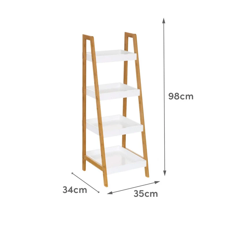 Estantería piramidal de bambú natural y madera blanca de 30x29x72 cm
