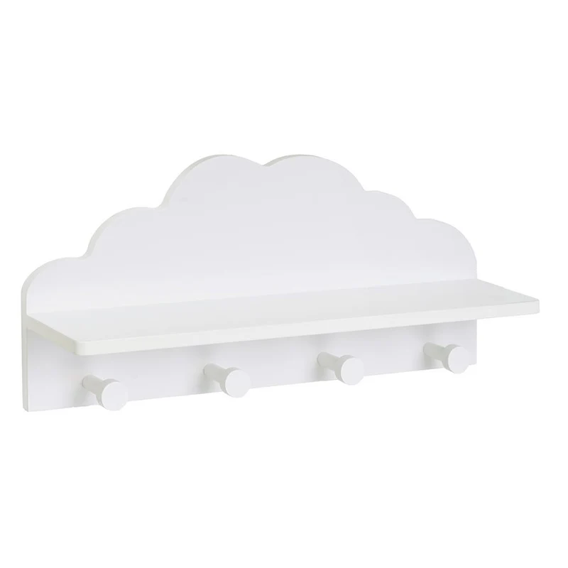 Perchero de pared infantil diseño nube con estante blanco de 22x48x12 cm