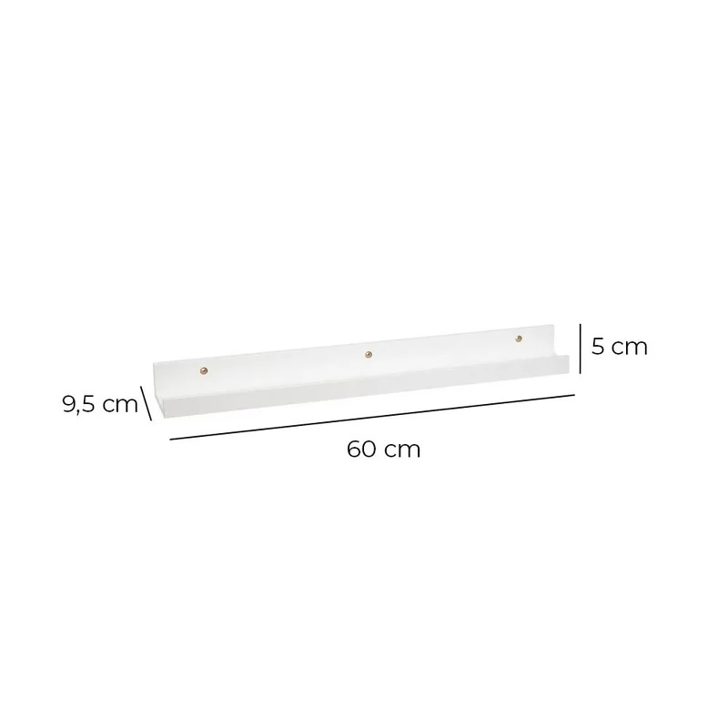 Estante flotante de pared de madera blanca para cuadros de 60x9,5x5 cm