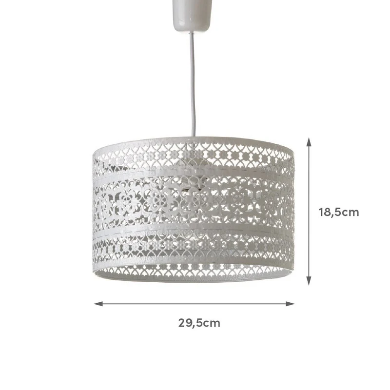 Lámpara de techo estilo provenzal de metal color blanco calado de 30x18 cm