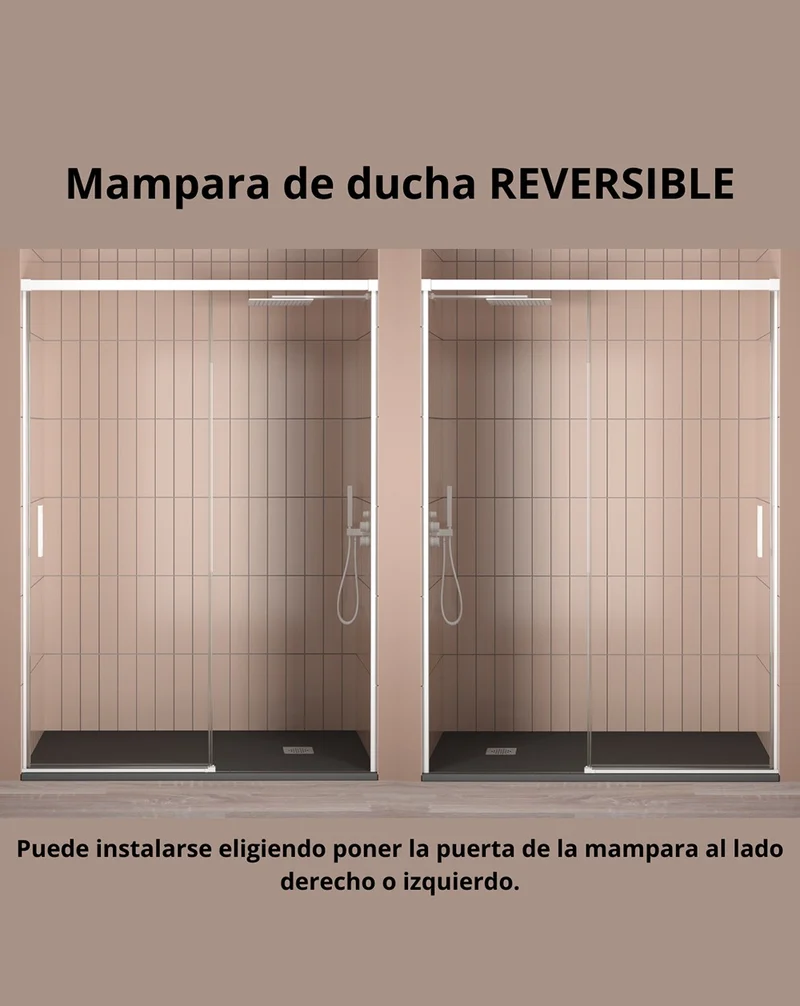 Patricia Mampara de Ducha Frontal 1 Puerta 1 Fijo Corredera | Vidrio Templado de 6mm | Antical | Reversible Izquierdo o Derecho | Blanco Mate