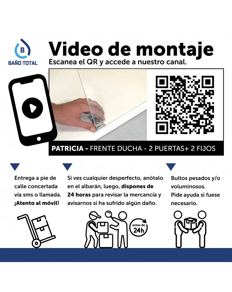 Pack Patricia Mampara de Ducha Frontal 1 Puerta 1 Fijo Corredera con Plato de Ducha Blanco | Vidrio Templado de 6mm Antical