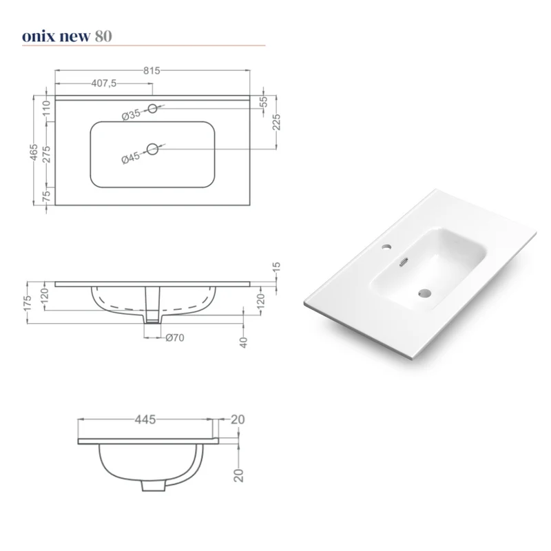 Sahara Mueble de Baño Suspendido con Lavabo Cerámico | 2 cajones Cierre Amortiguado y Organizador | Lavabo Onix | Azul