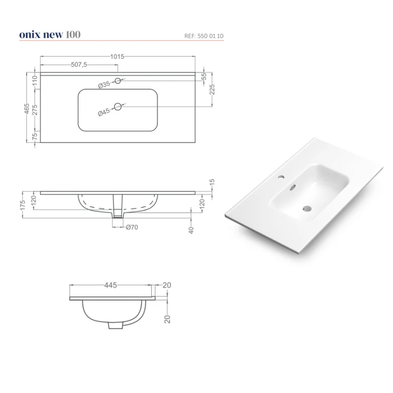 Sahara Mueble de Baño Suspendido con Lavabo Cerámico | 2 cajones Cierre Amortiguado y Organizador | Lavabo Onix | Blanco Mate