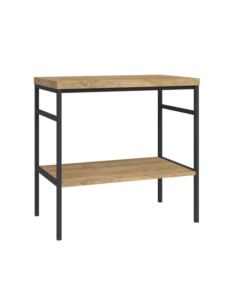 Kirt Mueble Baño al Suelo Diseño Industrial Encimera con Estructura Negra | Roble Natural Sin Cajón Inferior