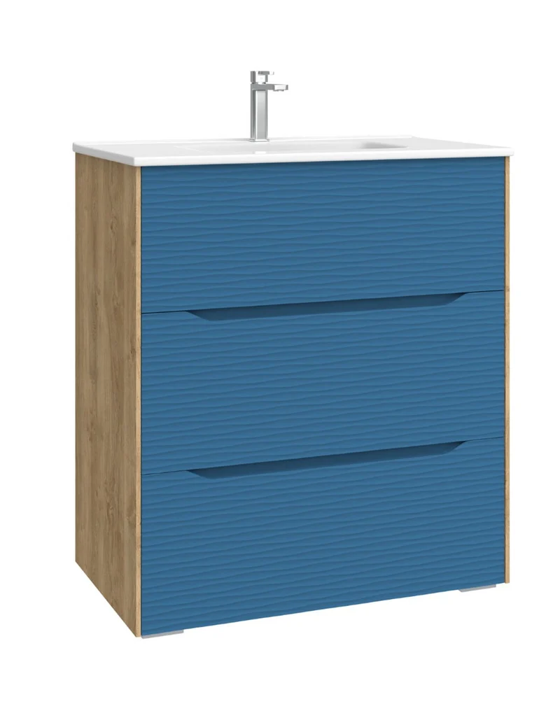 Nubia Mueble de Baño al Suelo con Lavabo Ceramico | 3 cajones Cierre Amortiguado y Organizador | Lavabo Onix | Blue Space Mate