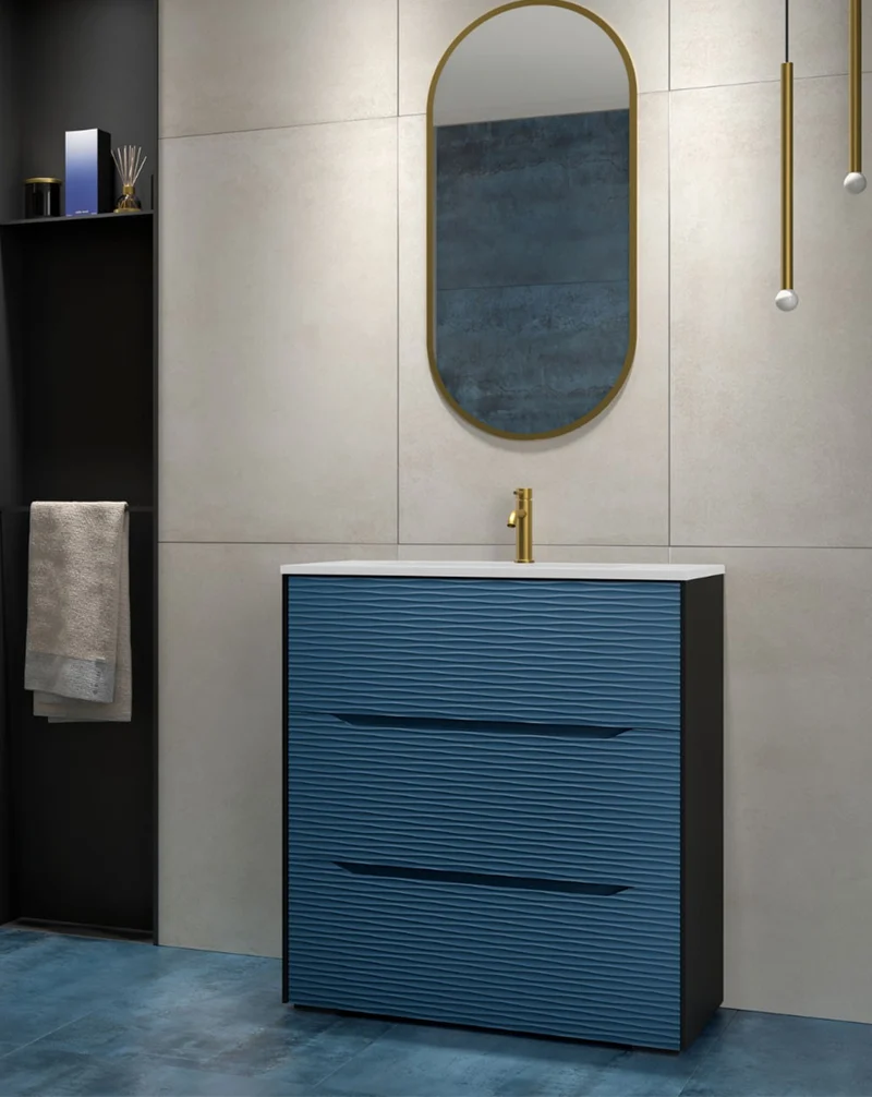 Nubia Mueble de Baño al Suelo con Lavabo Ceramico | 3 cajones Cierre Amortiguado y Organizador | Lavabo Onix | Blue Space Mate