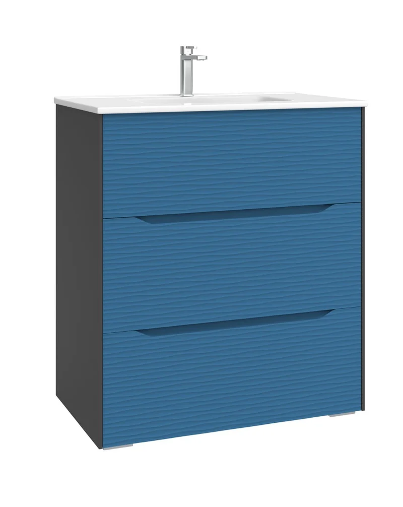 Nubia Mueble de Baño al Suelo con Lavabo Ceramico | 3 cajones Cierre Amortiguado y Organizador | Lavabo Onix | Blue Space Mate