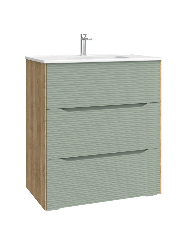 Nubia Mueble de Baño al Suelo con Lavabo Ceramico | 3 cajones Cierre Amortiguado y Organizador | Lavabo Onix | Leaf