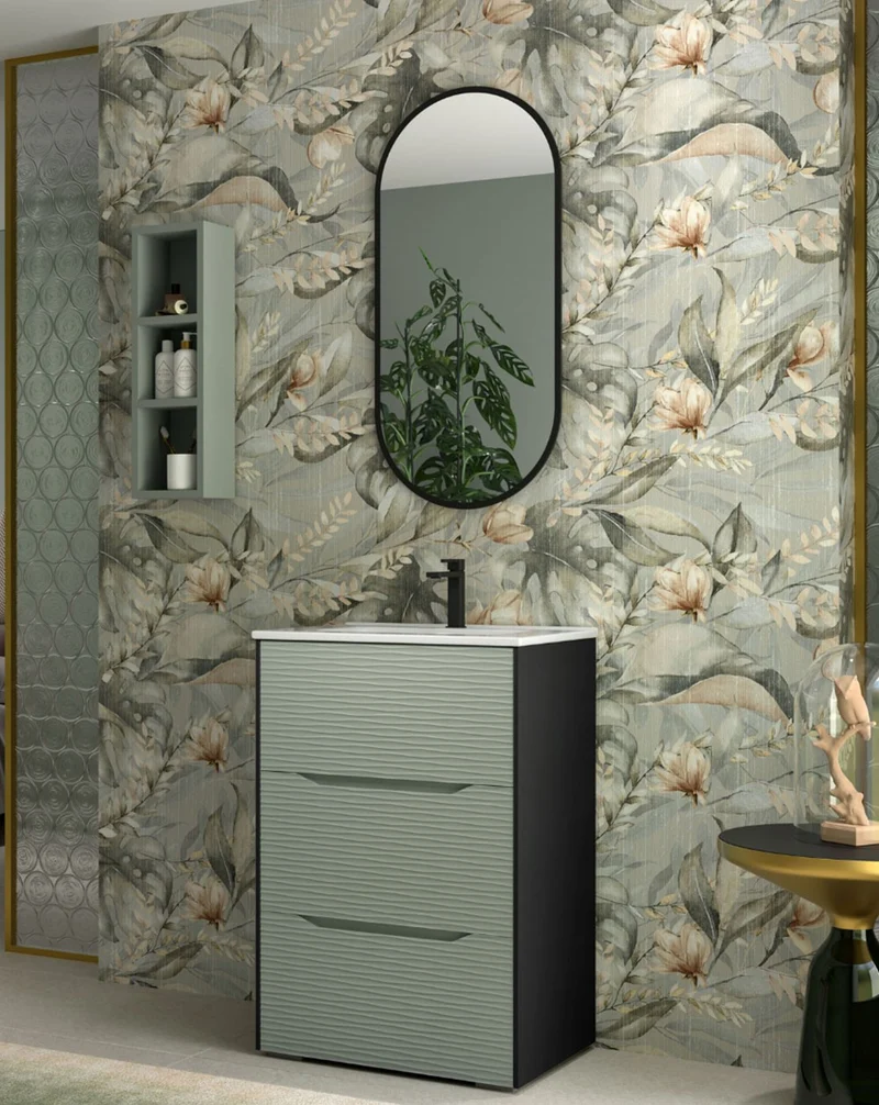 Nubia Mueble de Baño al Suelo con Lavabo Ceramico | 3 cajones Cierre Amortiguado y Organizador | Lavabo Onix | Leaf