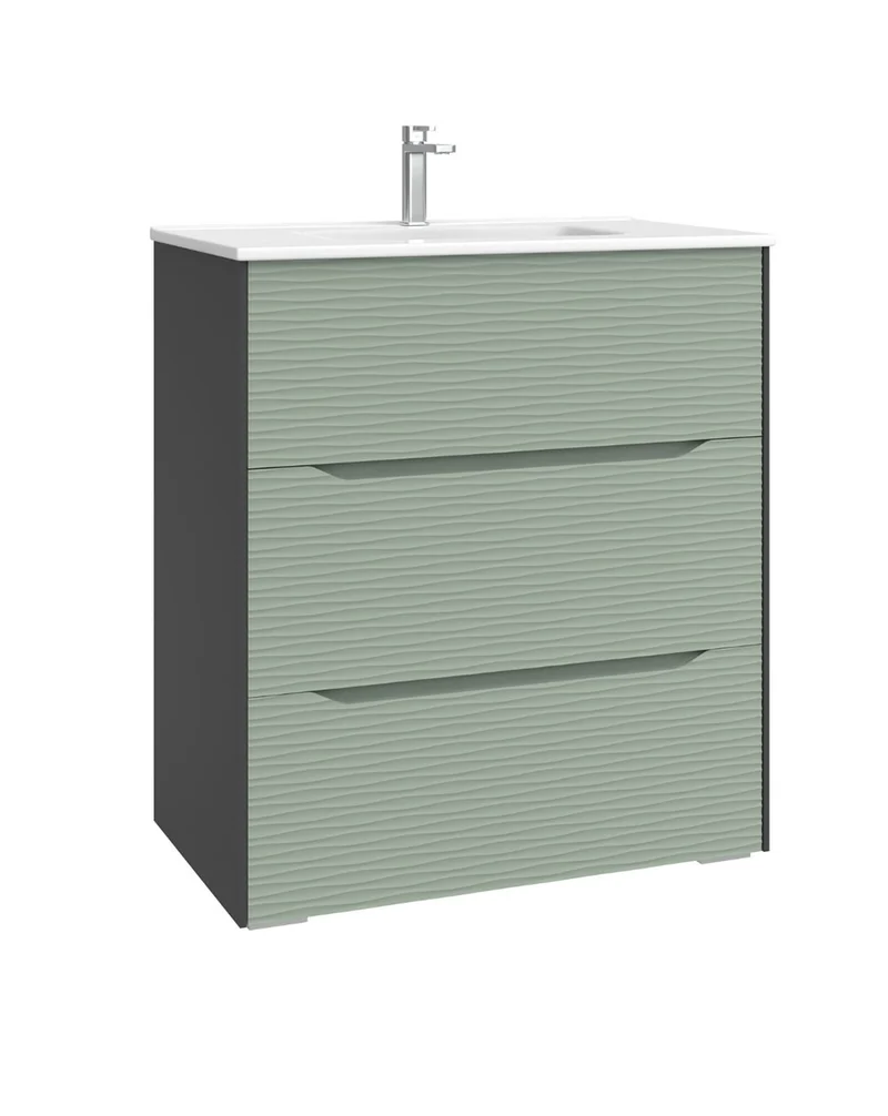 Nubia Mueble de Baño al Suelo con Lavabo Ceramico | 3 cajones Cierre Amortiguado y Organizador | Lavabo Onix | Leaf
