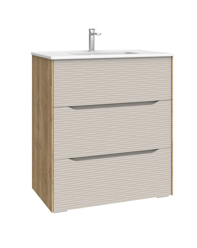 Nubia Mueble de Baño al Suelo con Lavabo Ceramico | 3 cajones Cierre Amortiguado y Organizador | Lavabo Onix | Moka Mate