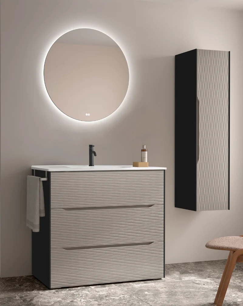 Nubia Mueble de Baño al Suelo con Lavabo Ceramico | 3 cajones Cierre Amortiguado y Organizador | Lavabo Onix | Moka Mate