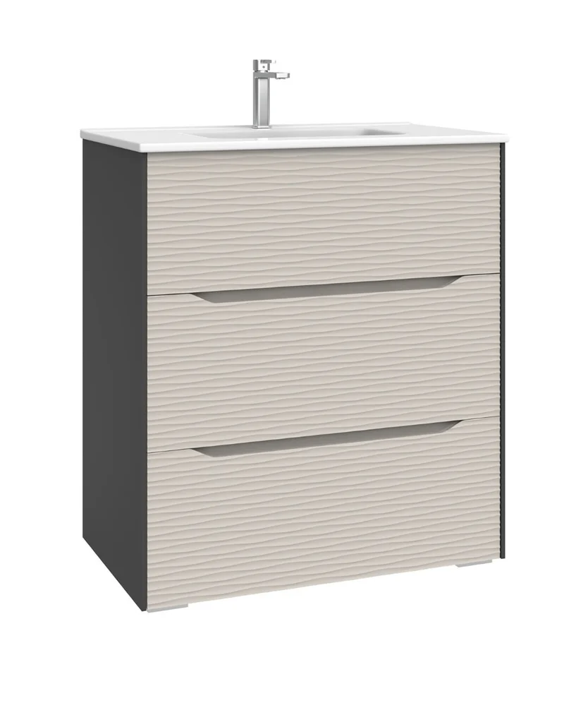 Nubia Mueble de Baño al Suelo con Lavabo Ceramico | 3 cajones Cierre Amortiguado y Organizador | Lavabo Onix | Moka Mate