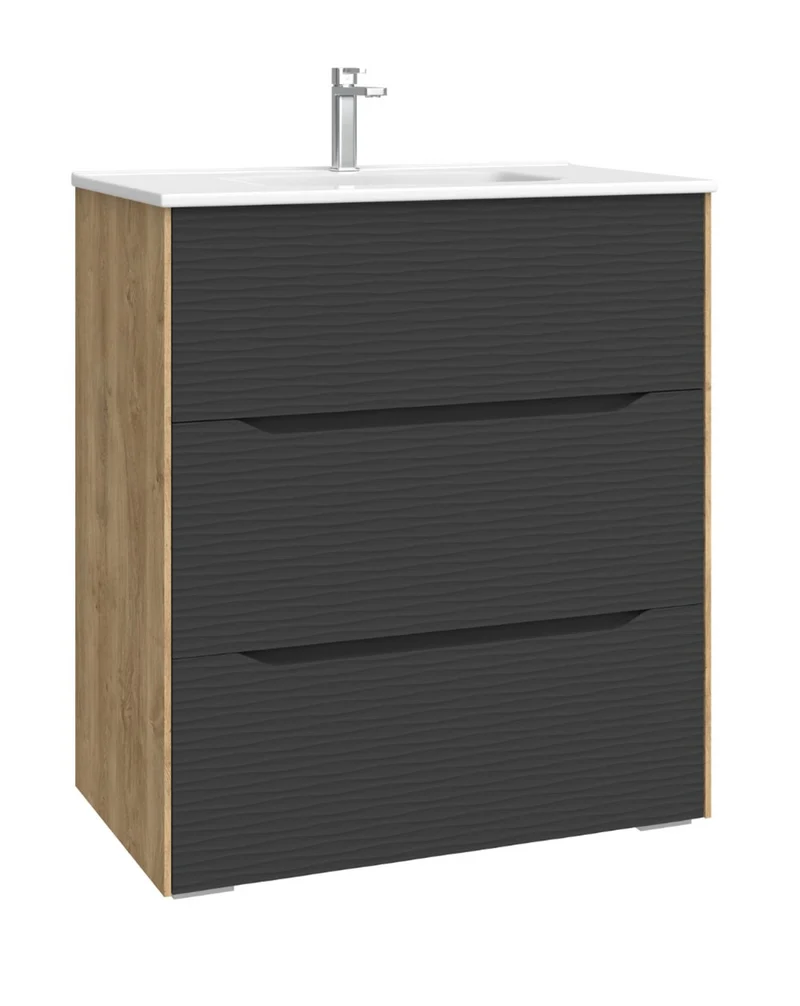 Nubia Mueble de Baño al Suelo con Lavabo Ceramico | 3 cajones Cierre Amortiguado y Organizador | Lavabo Onix | Negro Mate