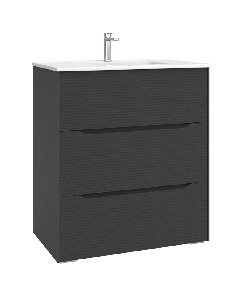 Nubia Mueble de Baño al Suelo con Lavabo Ceramico | 3 cajones Cierre Amortiguado y Organizador | Lavabo Onix | Negro Mate