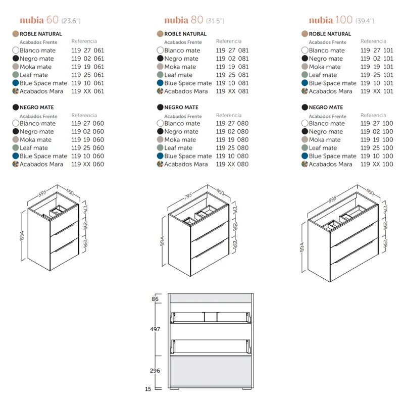 Nubia Mueble de Baño al Suelo con Lavabo Ceramico | 3 cajones Cierre Amortiguado y Organizador | Lavabo Onix | Negro Mate