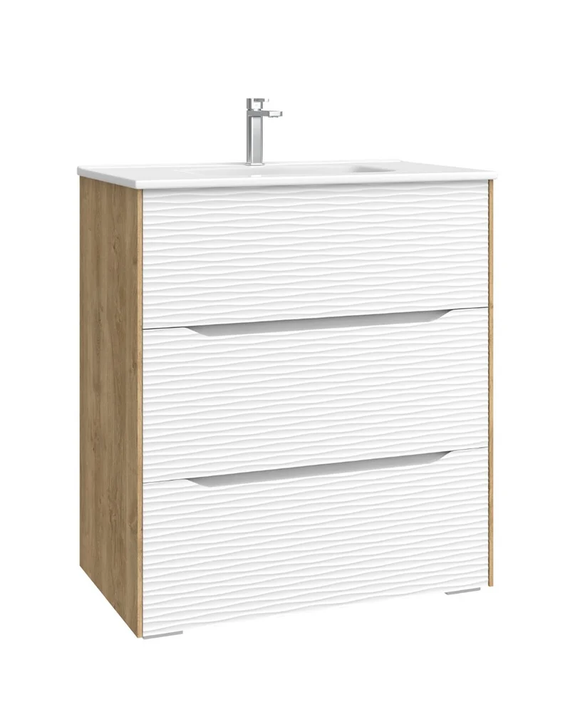 Nubia Mueble de Baño al Suelo con Lavabo Ceramico | 3 cajones Cierre Amortiguado y Organizador | Lavabo Onix | Blanco Mate
