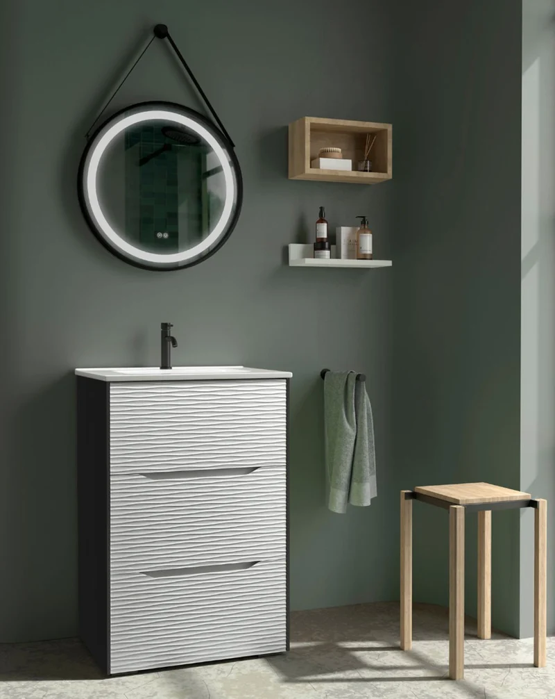Nubia Mueble de Baño al Suelo con Lavabo Ceramico | 3 cajones Cierre Amortiguado y Organizador | Lavabo Onix | Blanco Mate