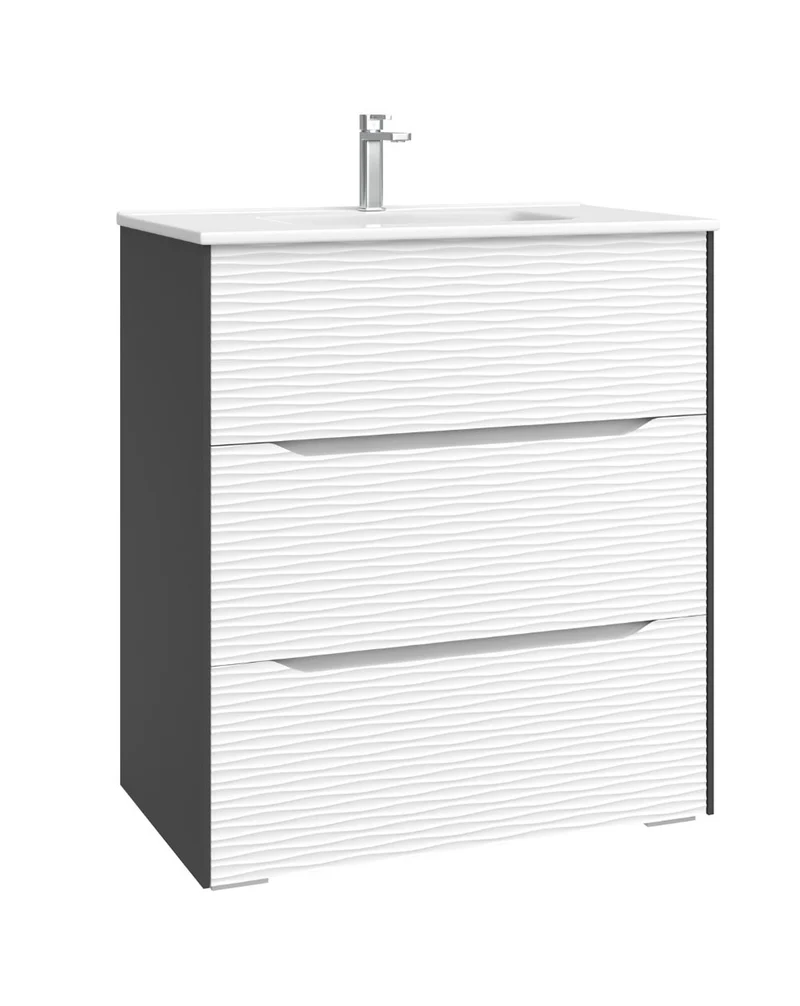 Nubia Mueble de Baño al Suelo con Lavabo Ceramico | 3 cajones Cierre Amortiguado y Organizador | Lavabo Onix | Blanco Mate