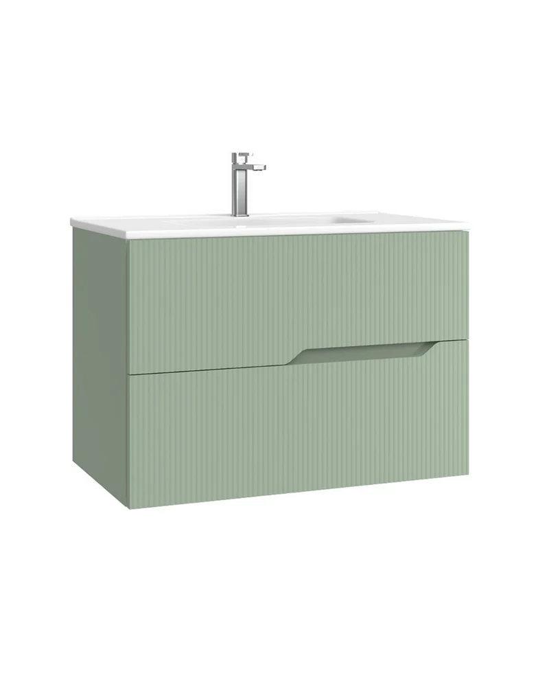 Bamboo Mueble Baño Suspendido con Lavabo Cerámico | 2 cajones con Cierre Amortiguado y Organizador | Leaf