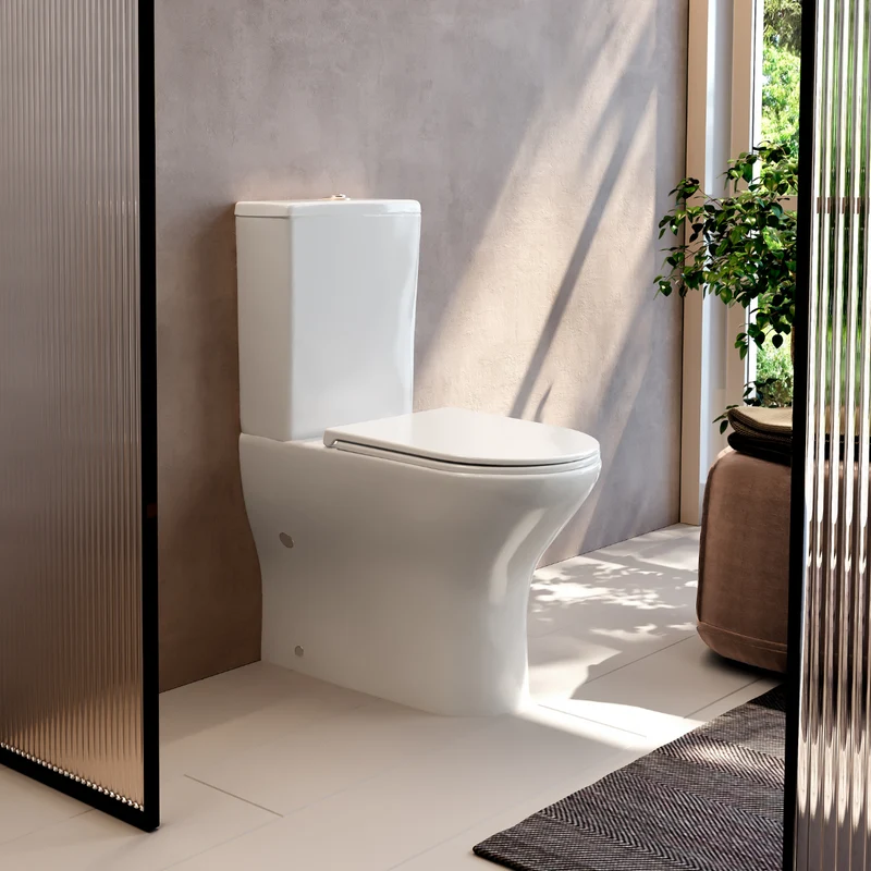 Confort Wc Inodoro Completo Redondo Ideal para Movilidad Reducida | Blanco Brillo | Salida Dual y Asiento Amortiguado