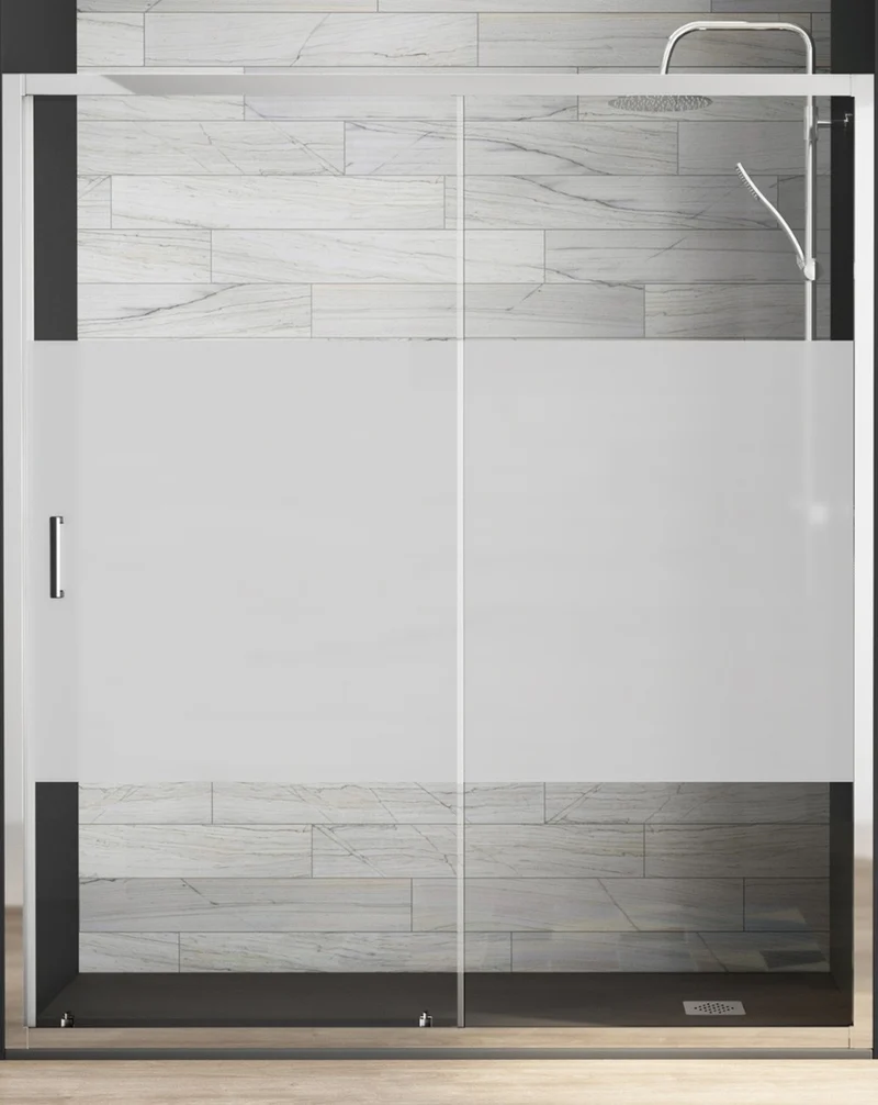Zurita Mampara Ducha Frontal Corredera 1 Puerta 1 Fijo | Vidrio 5mm Antical Alto 190cm | Reversible Izquierda / Derecha | Cromo Brillo