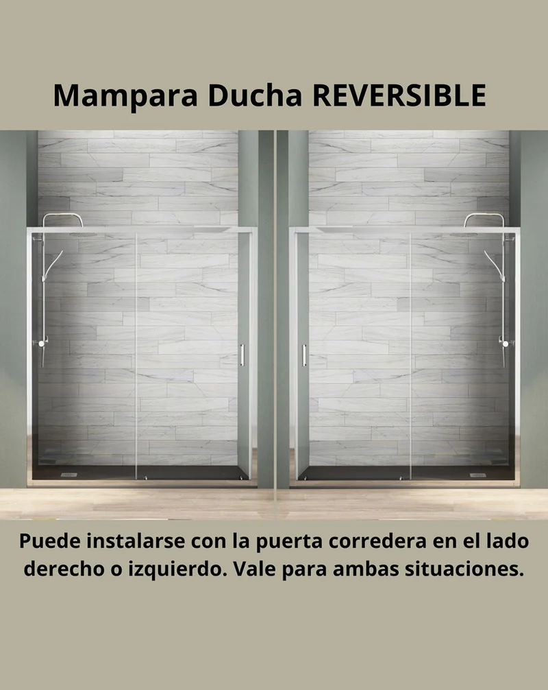 Zurita Mampara Ducha Frontal Corredera 1 Puerta 1 Fijo | Vidrio 5mm Antical Alto 190cm | Reversible Izquierda / Derecha | Cromo Brillo