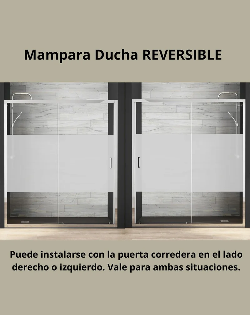 Zurita Mampara Ducha Frontal Corredera 1 Puerta 1 Fijo | Vidrio 5mm Antical Alto 190cm | Reversible Izquierda / Derecha | Cromo Brillo