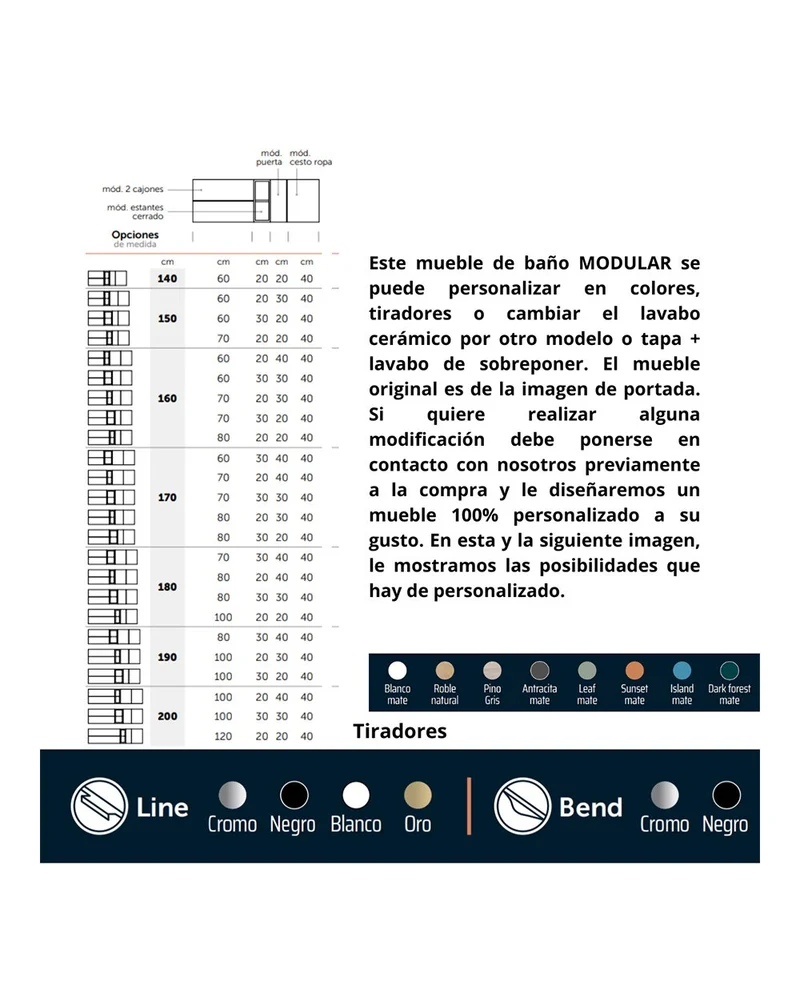 Landes 15 Mueble de Baño Modular Suspendido con Tapa y 1 Lavabo Sobreponer de Resina | Personalizable