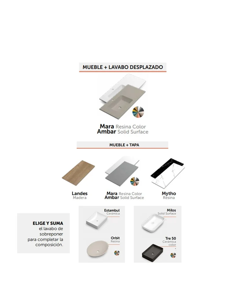 Landes 08 Mueble de Baño Modular Suspendido con Tapa y Lavabo Sobre Encimera | Estante Cerrado y Cajón 30cm | Personalizable