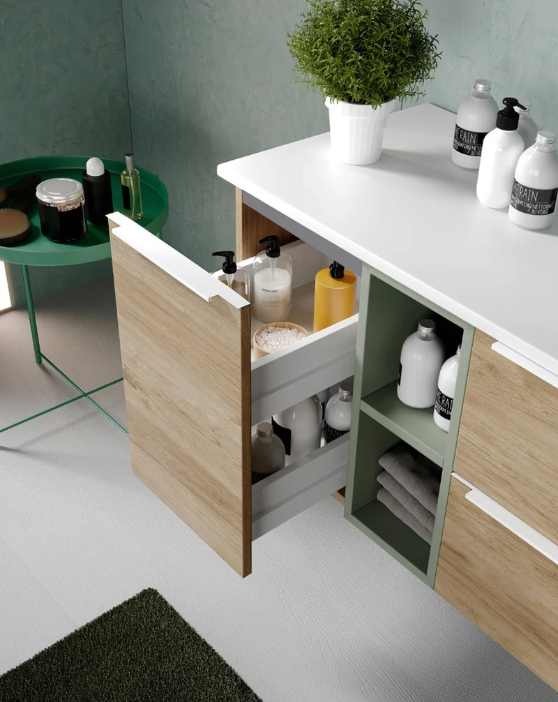 Landes 07 Mueble de Baño Modular Suspendido Tapa y Lavabo Resina | 2 Cajones Estante Cerrado Doble Cajón | Personalizable