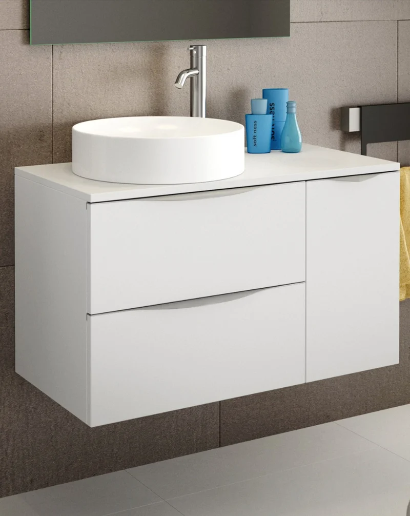 Landes 2.2 Mueble de Baño Modular Suspendido con Tapa y Lavabo Sobre Encimera | 2 Cajones y 1 Puerta | Personalizable