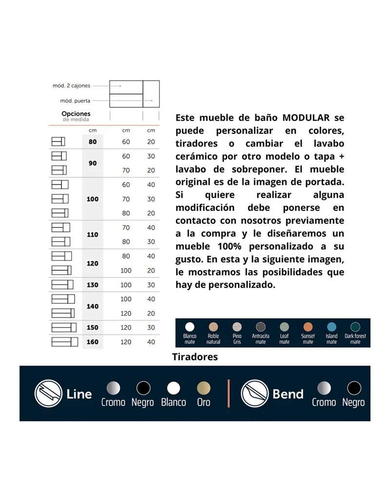 Landes 2.2 Mueble de Baño Modular Suspendido con Tapa y Lavabo Sobre Encimera | 2 Cajones y 1 Puerta | Personalizable